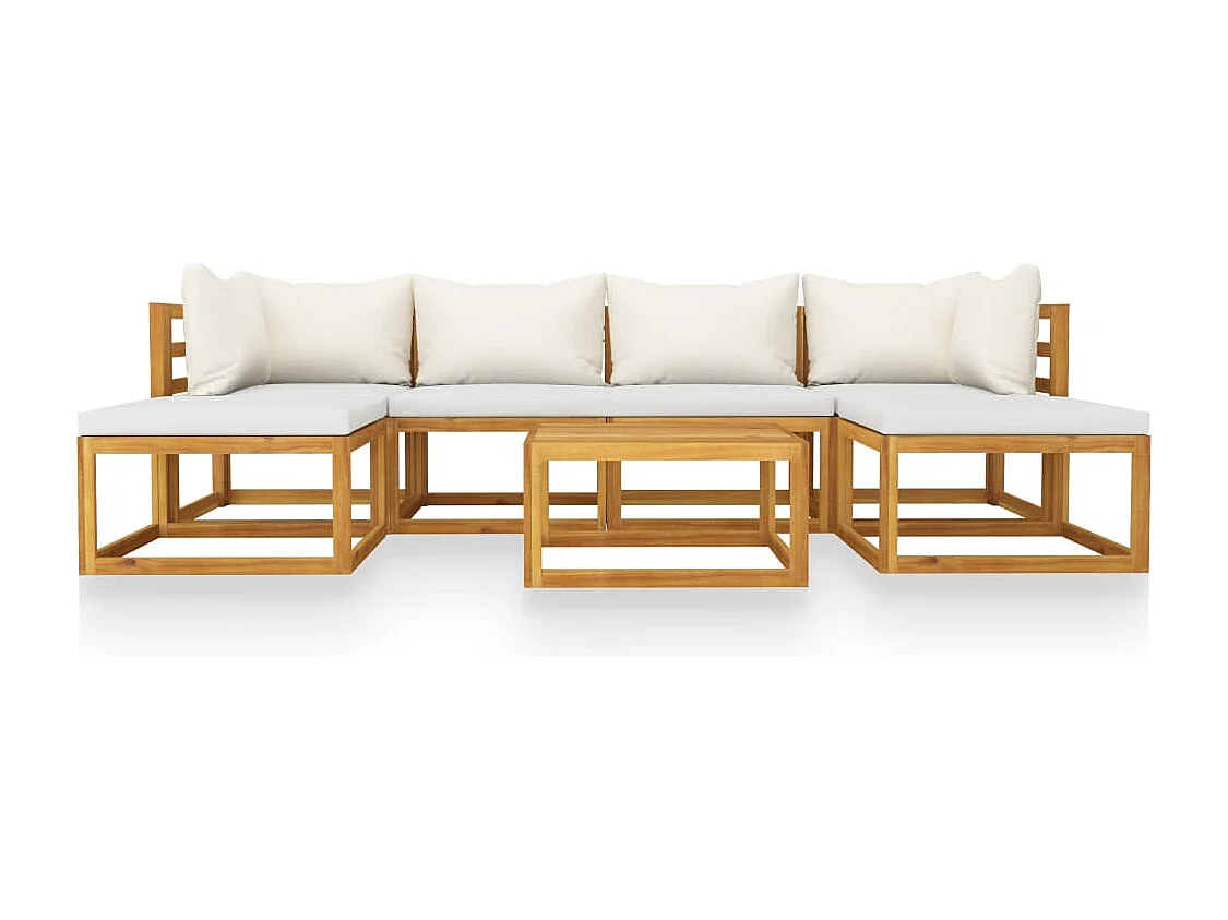 Muebles de jardín 7 piezas cojines crema madera maciza de acacia