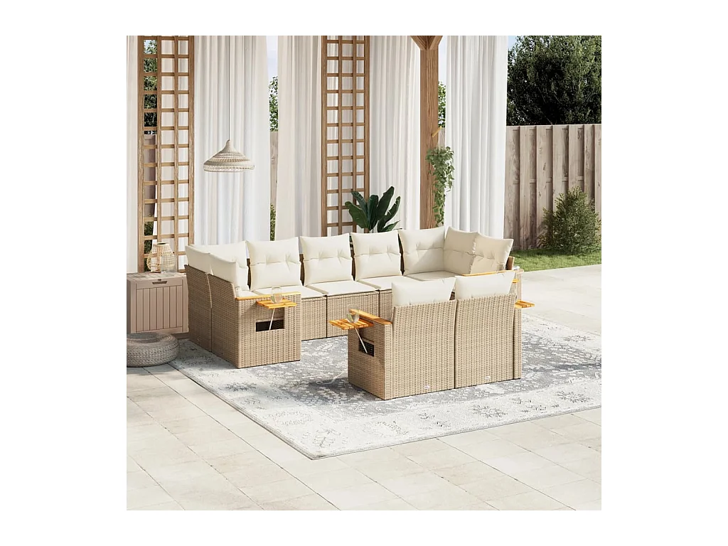 9 peças conjunto de sofás p/ jardim com almofadões vime PE bege