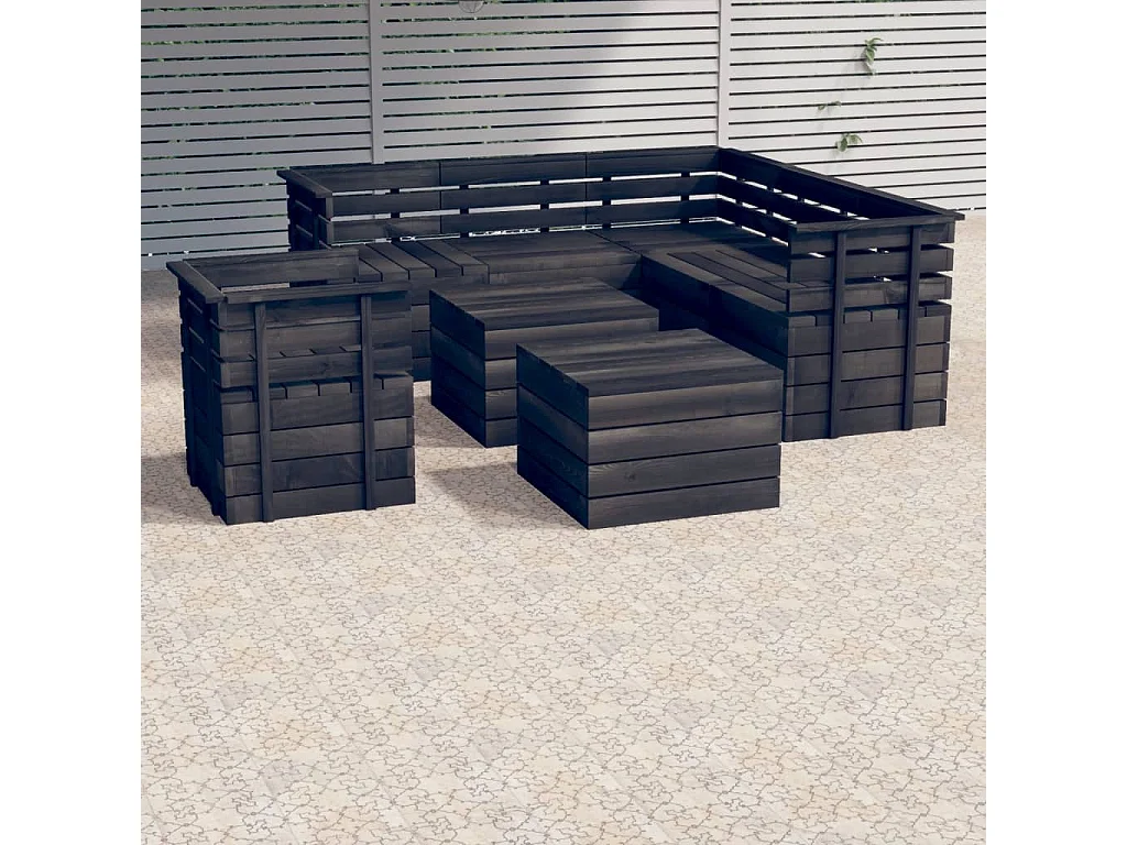 8 peças conj. lounge de paletes p/ jardim pinho cinzento-escuro