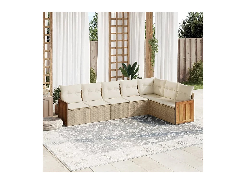 7 peças conjunto de sofás p/ jardim com almofadões vime PE bege