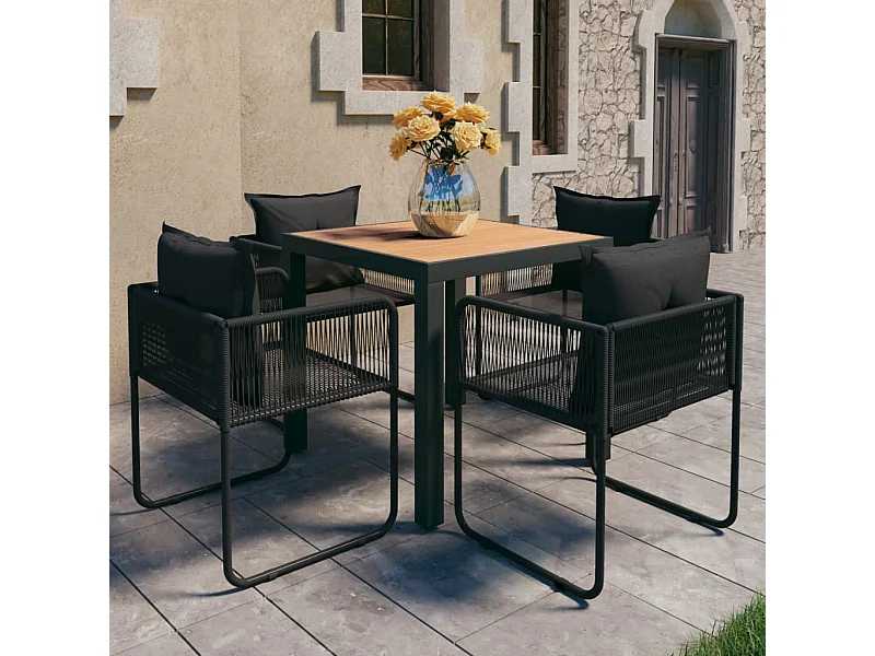 Set de comedor de jardín de 5 piezas PVC ratán negro y marrón