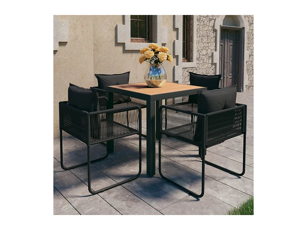 5-delige Tuinset PVC-rattan zwart en bruin