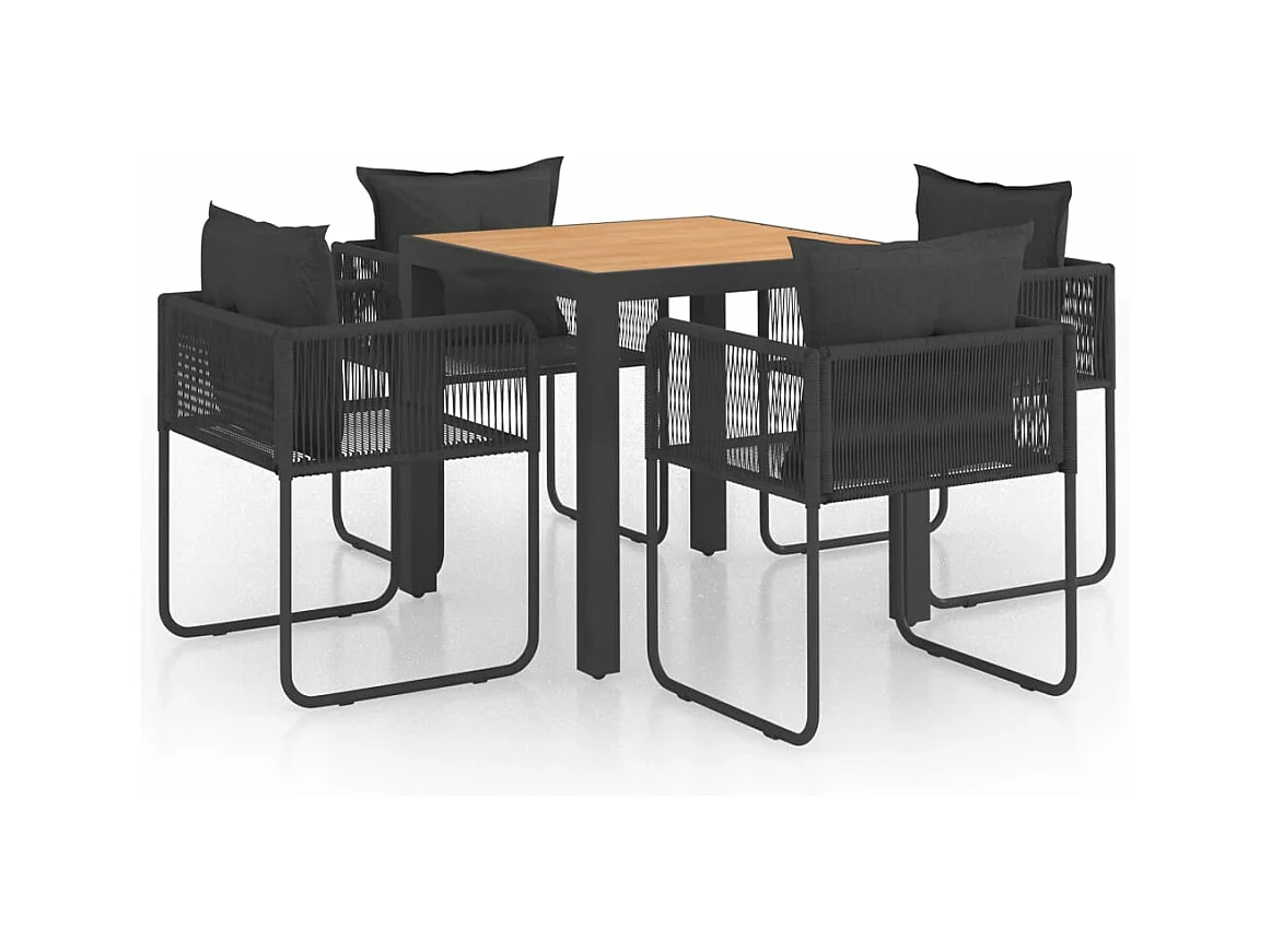 Salon de jardin 5 pièces PVC Résine tressée Noir et marron
