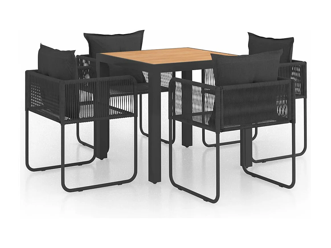 Salon de jardin 5 pièces PVC Résine tressée Noir et marron