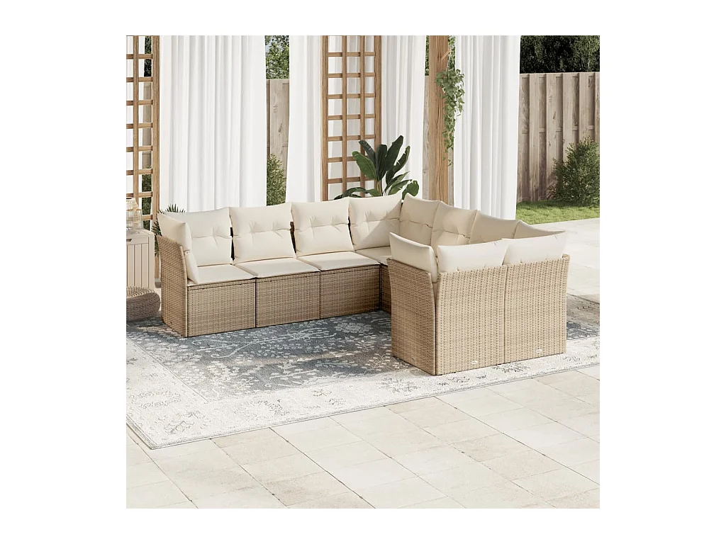 8 peças conjunto de sofás p/ jardim com almofadões vime PE bege