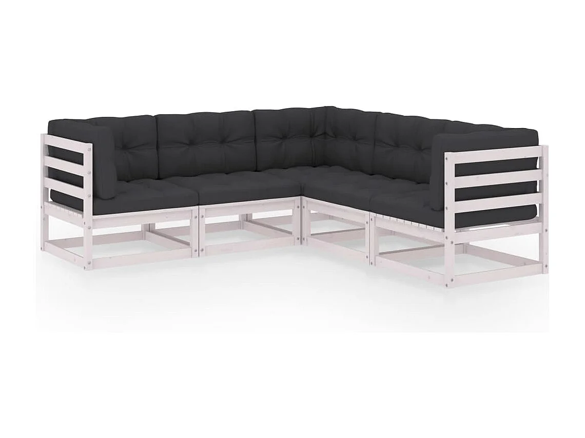 Juego de muebles de jardín 5 piezas y cojines madera pino maciza