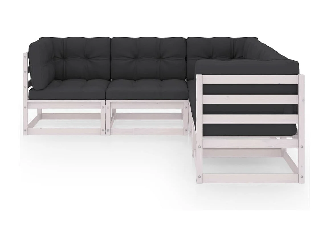 Juego de muebles de jardín 5 piezas y cojines madera pino maciza