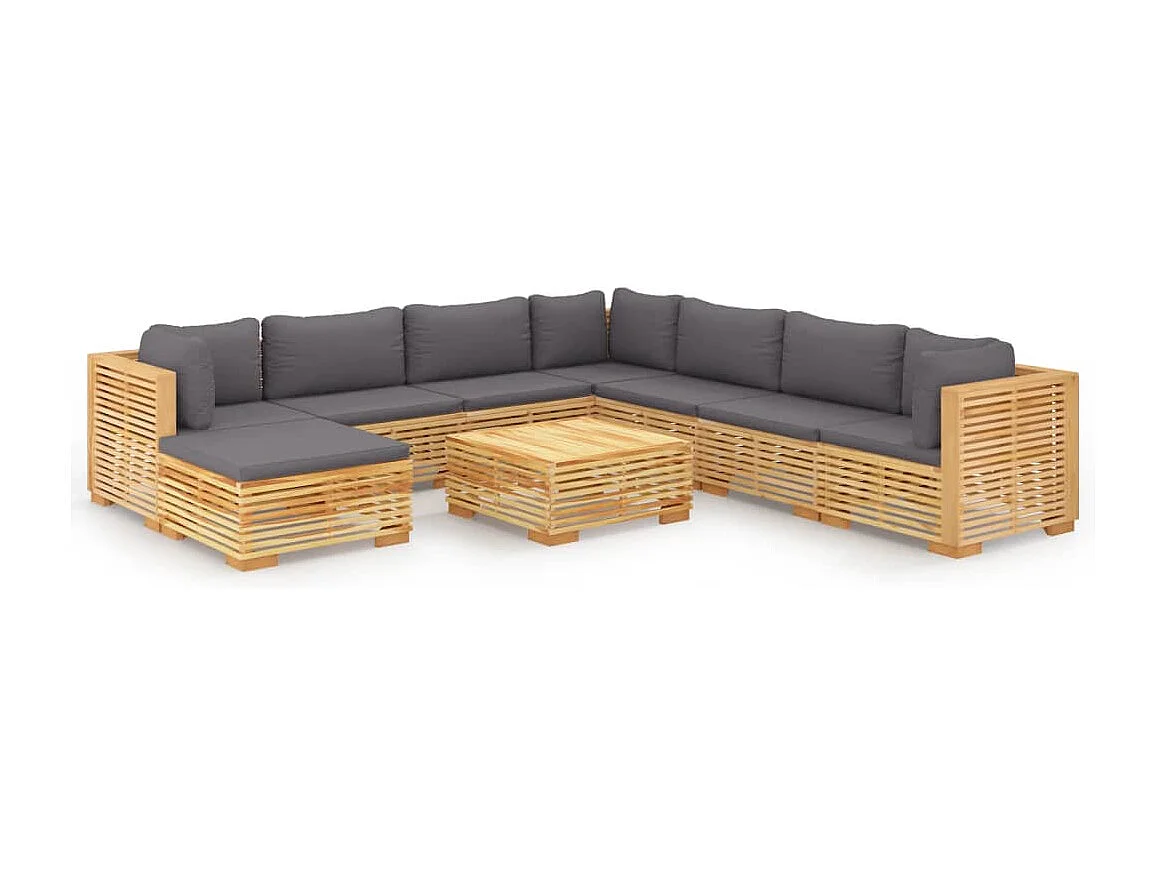 Salon de jardin 9 pièces avec coussins Bois de teck solide