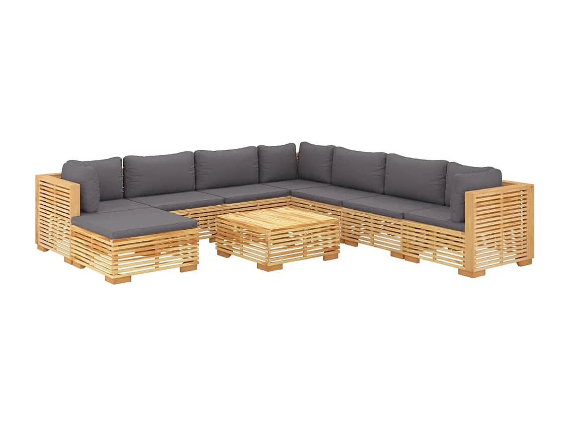 Salon de jardin 9 pièces avec coussins Bois de teck solide