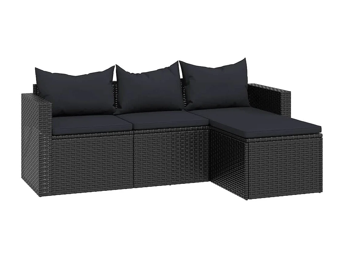 Conjunto lounge de jardim vime PE preto