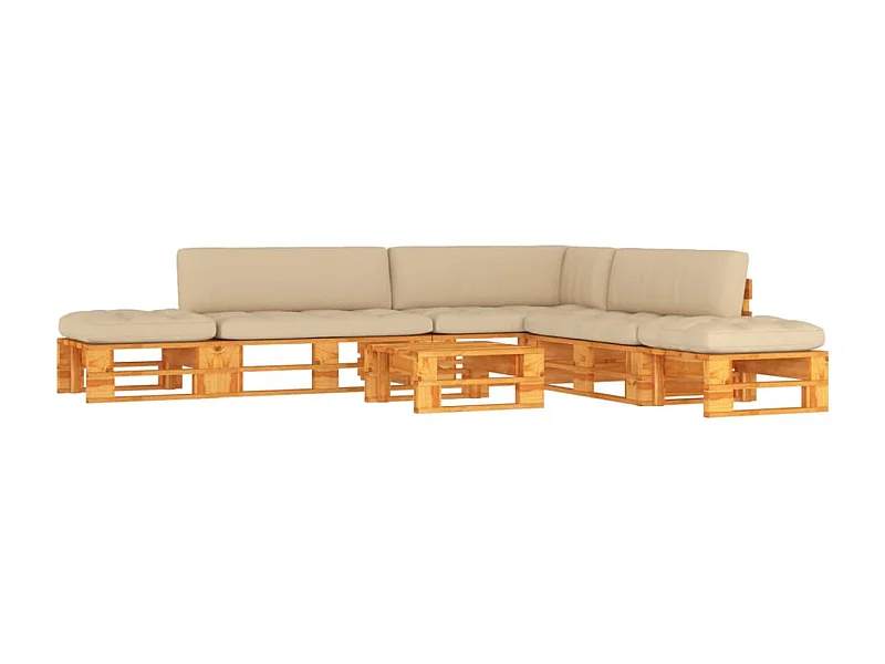 Muebles de palets 6 piezas y cojines madera pino impregnada miel