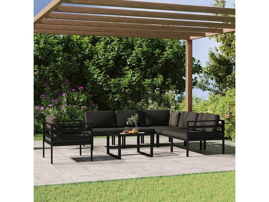 Salon de jardin 7 pièces avec coussins Aluminium Anthracite
