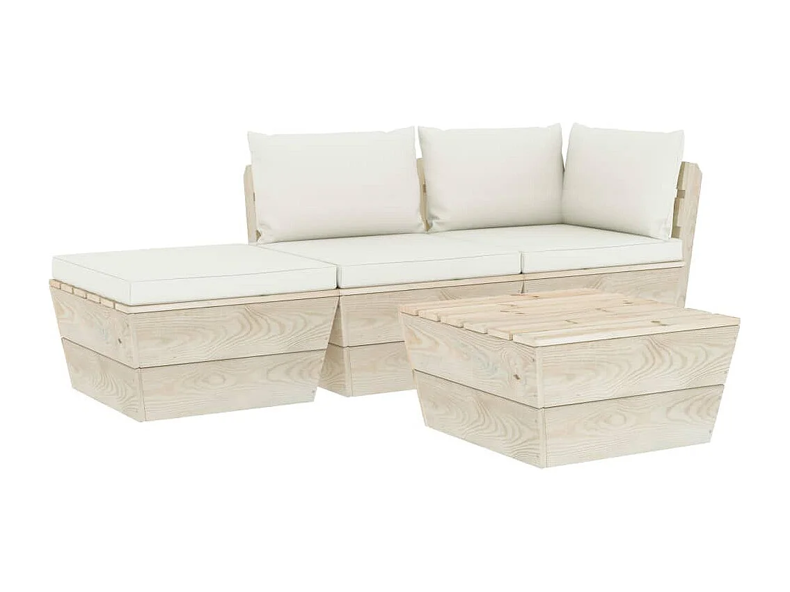 Salon de jardin palette 4 pièces avec coussins Épicéa imprégné