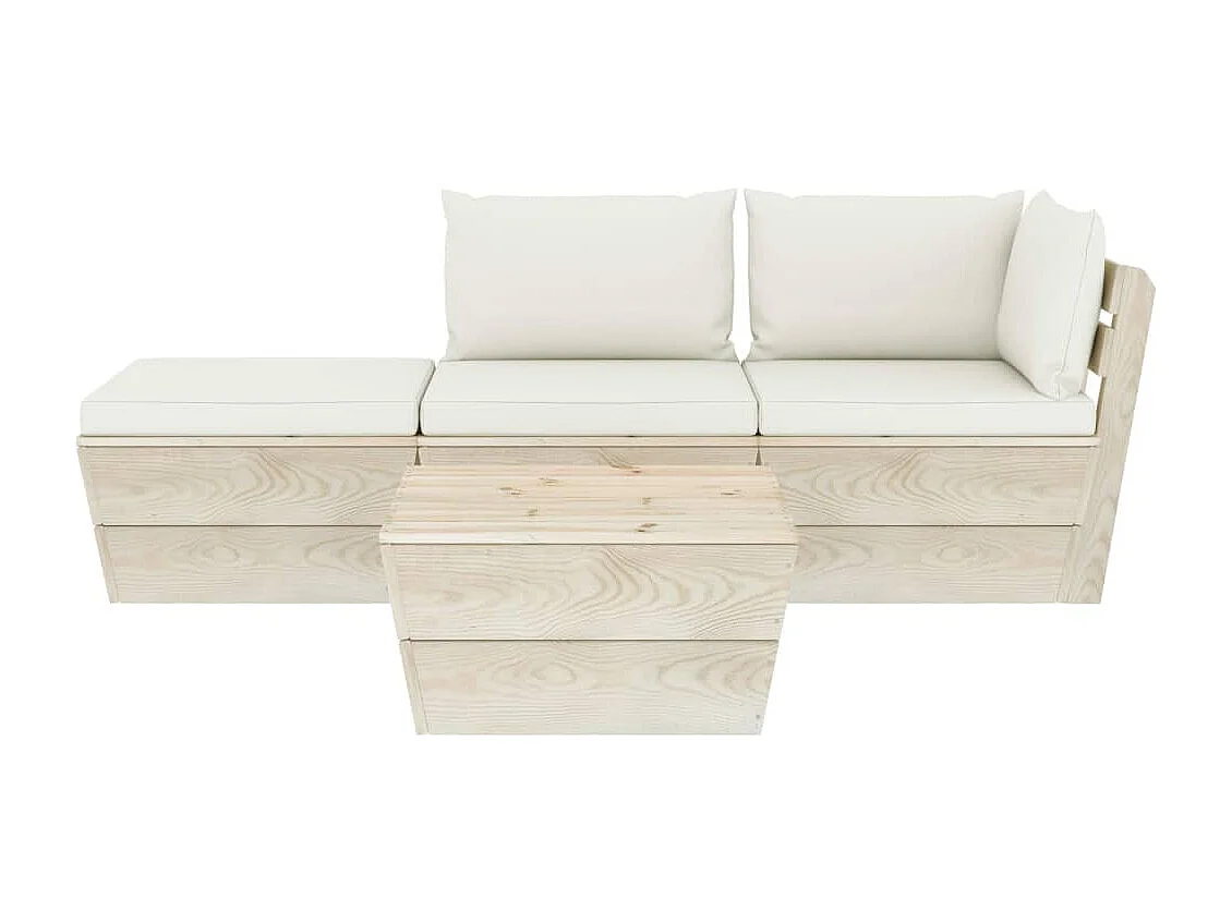 Salon de jardin palette 4 pièces avec coussins Épicéa imprégné