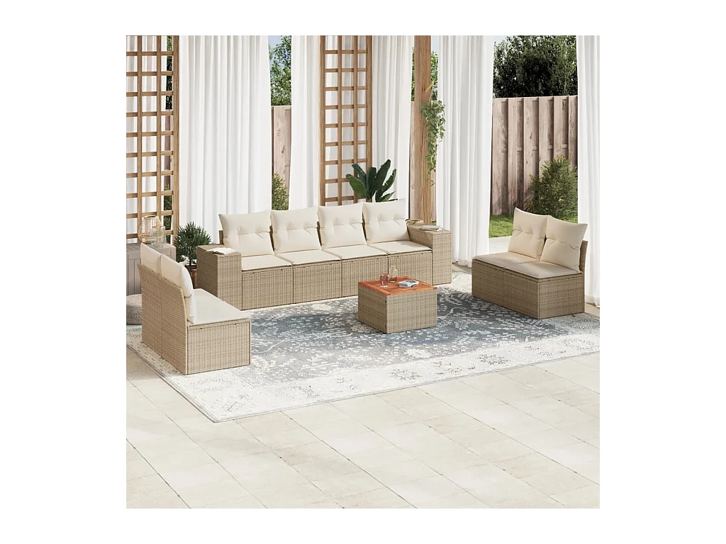 Salon de jardin avec coussins 9 pièces beige résine tressée