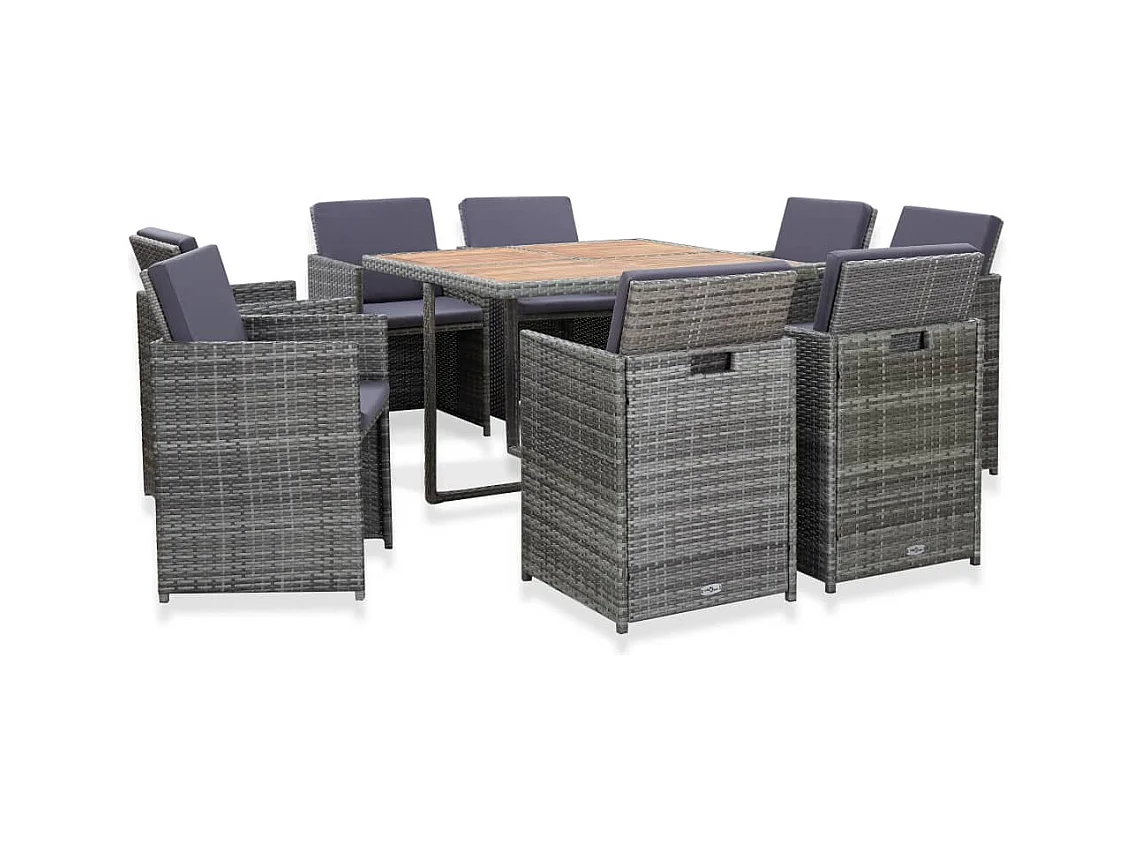 Salon de jardin 9 pièces avec coussins Résine tressée Anthracite