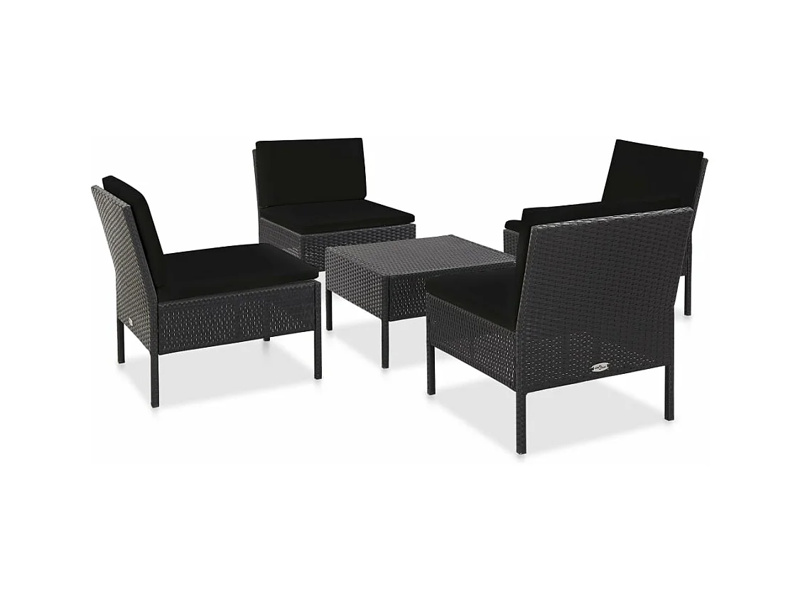 Salon de jardin 5 pièces avec coussins Résine tressée Noir