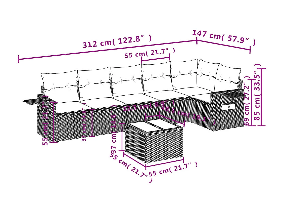 Set sofás de jardín 7 piezas y cojines ratán sintético beige