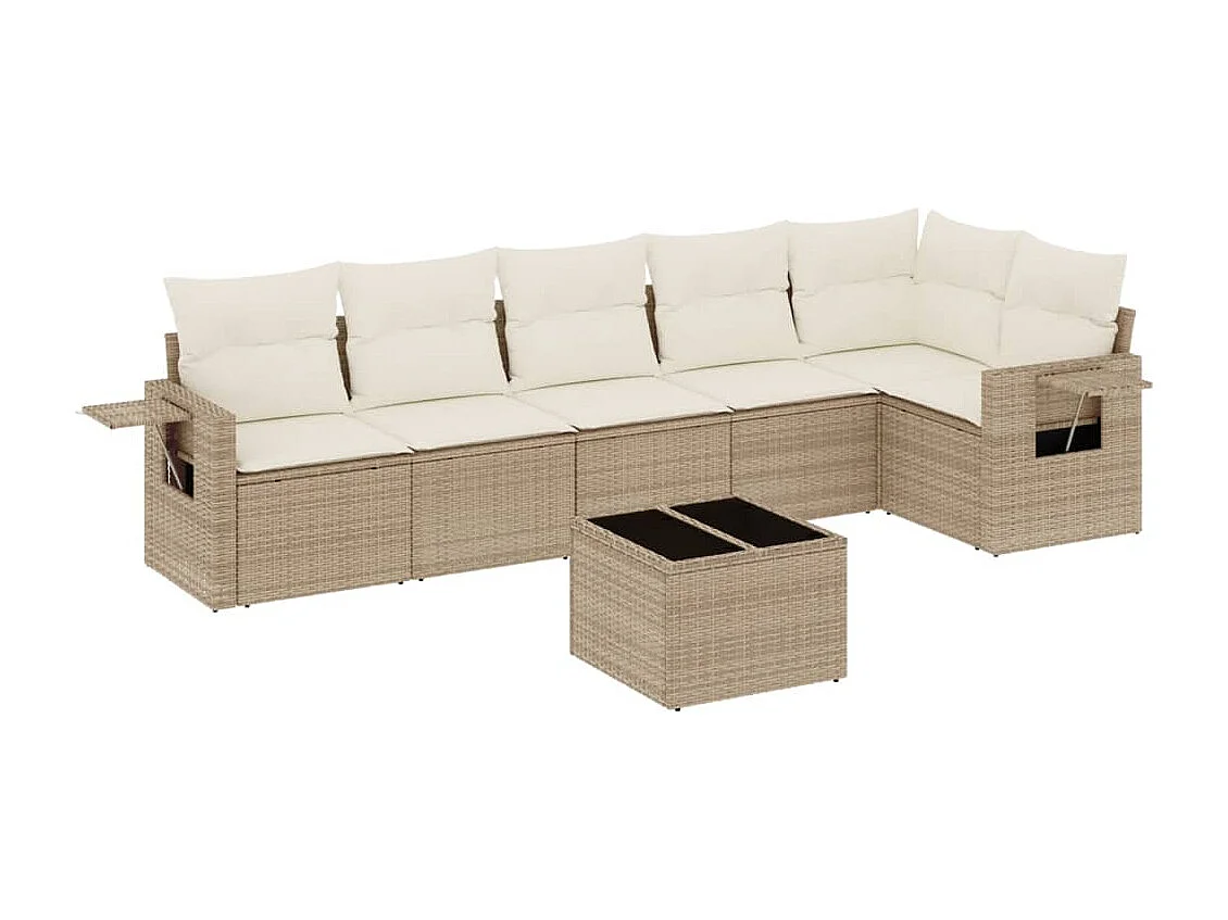 Salon de jardin avec coussins 7 pièces beige résine tressée