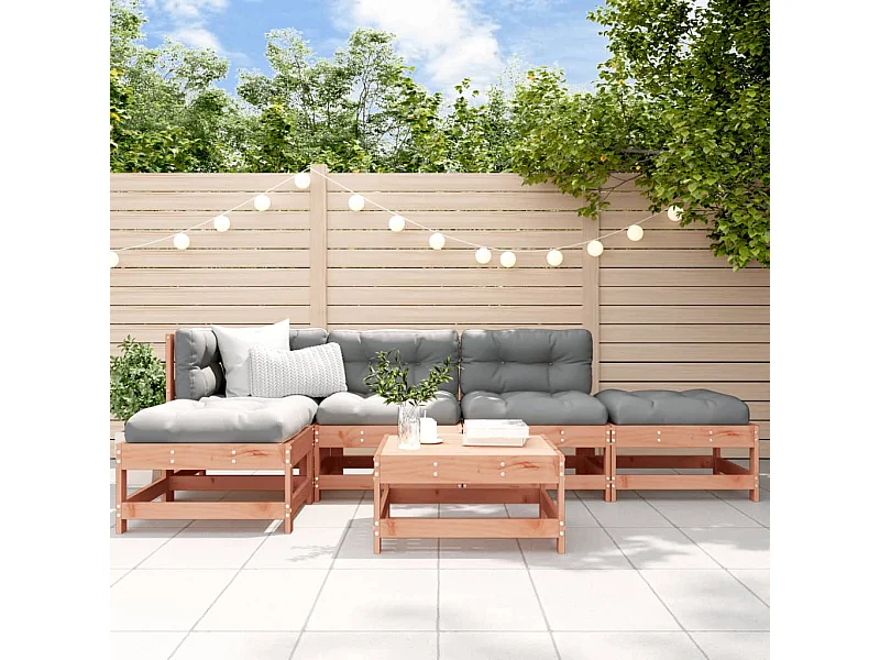 Juego de muebles jardín 6 piezas y cojines madera abeto Douglas