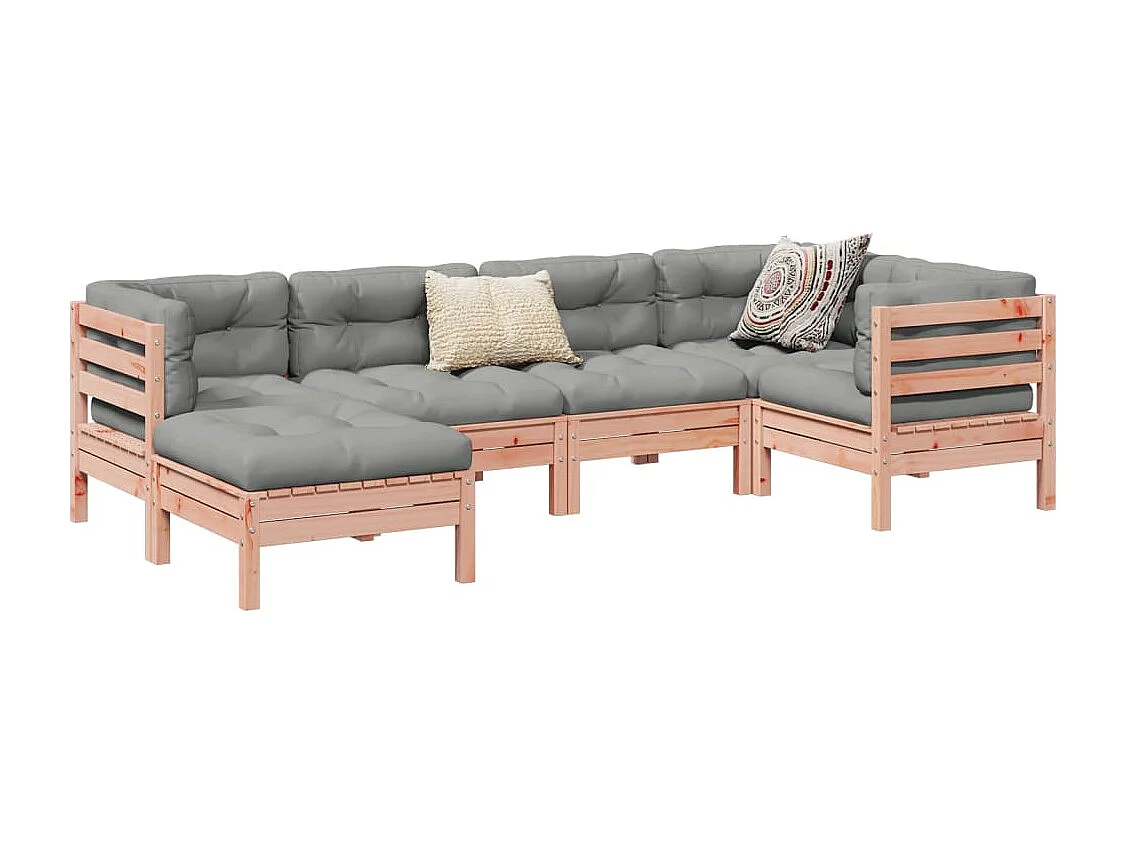 6 peças conj. sofás jardim c/ almofadões madeira abeto-de-douglas