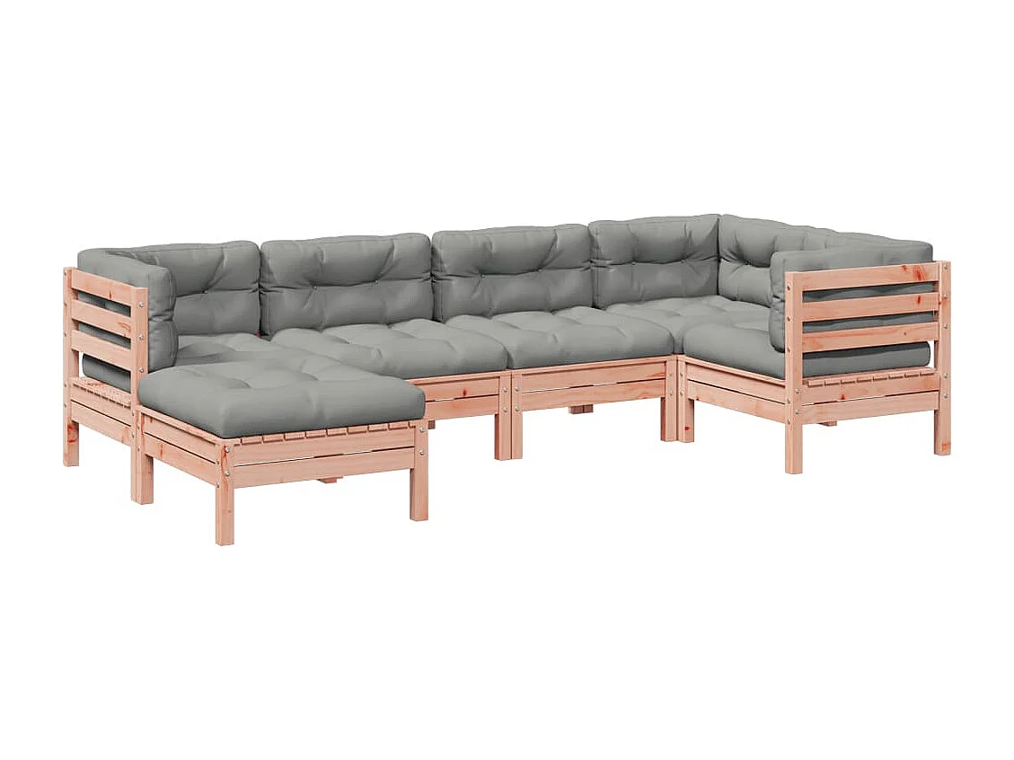 6 peças conj. sofás jardim c/ almofadões madeira abeto-de-douglas