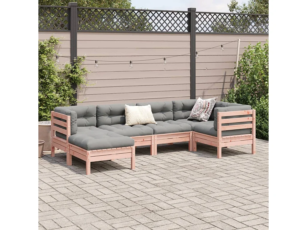 6 peças conj. sofás jardim c/ almofadões madeira abeto-de-douglas