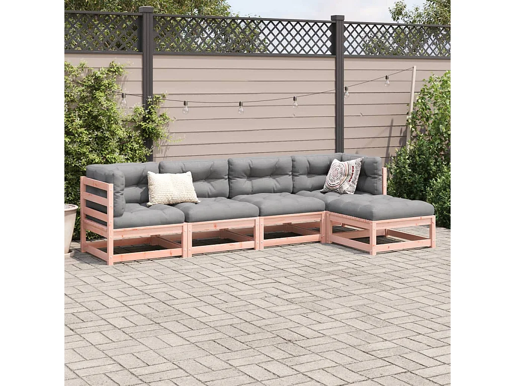 Salon de jardin 5 pièces et coussins bois massif sapin de douglas