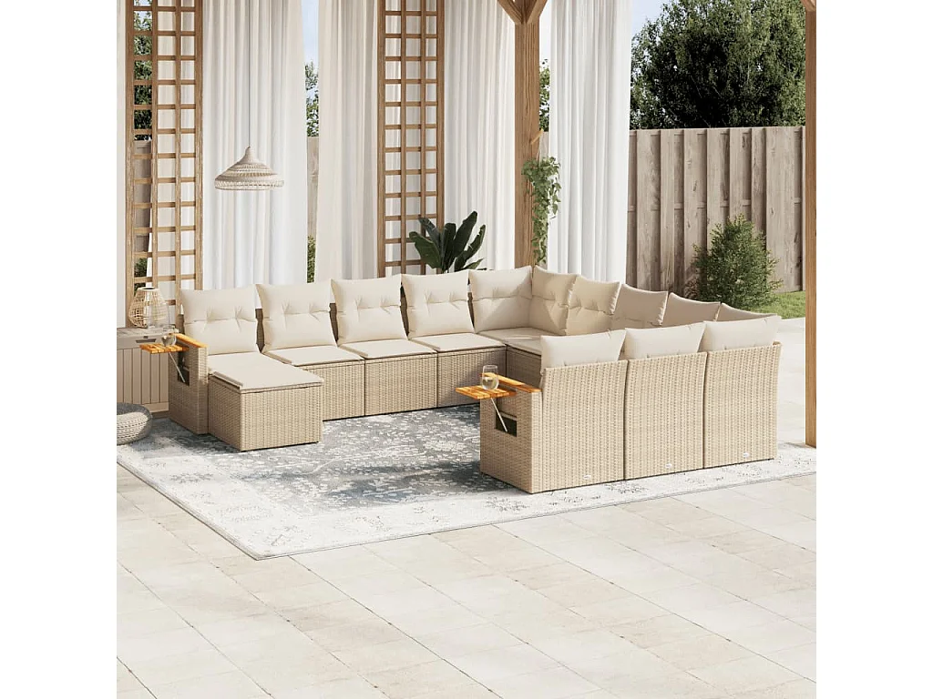 Set de sofás de jardín 11piezas con cojines ratán sintético beige