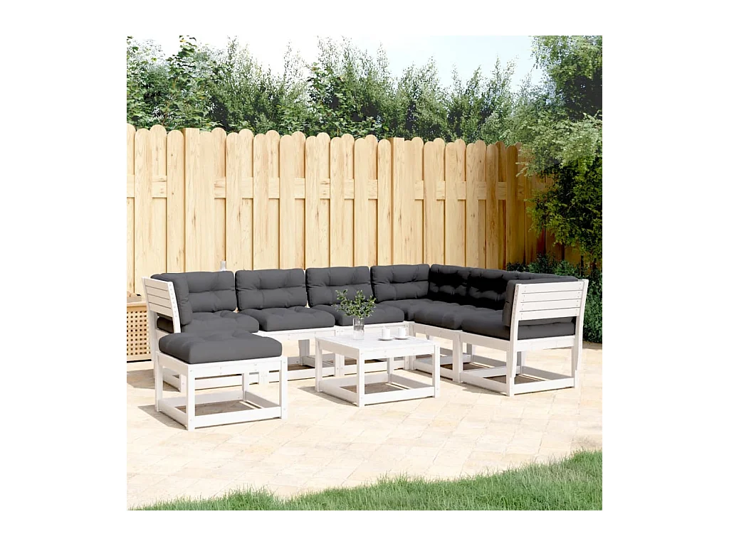 Salon de jardin 7 pièces avec coussins blanc bois de pin massif