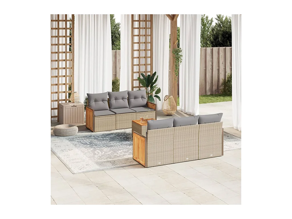 Salon de jardin avec coussins 7 pièces beige résine tressée