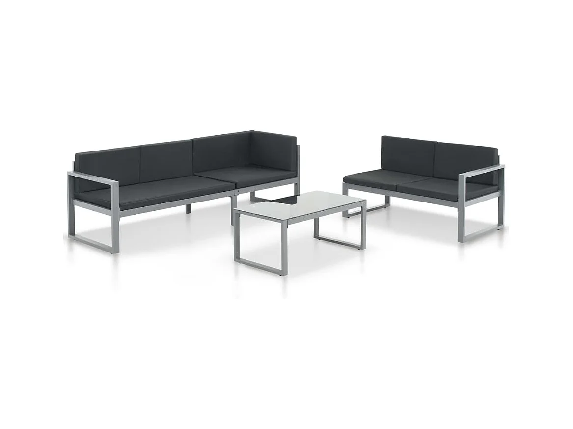 Salon de jardin 3 pièces et coussins Aluminium Noir