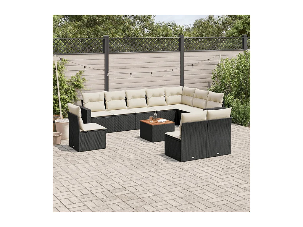Salon de jardin 11 pièces avec coussins noir résine tressée