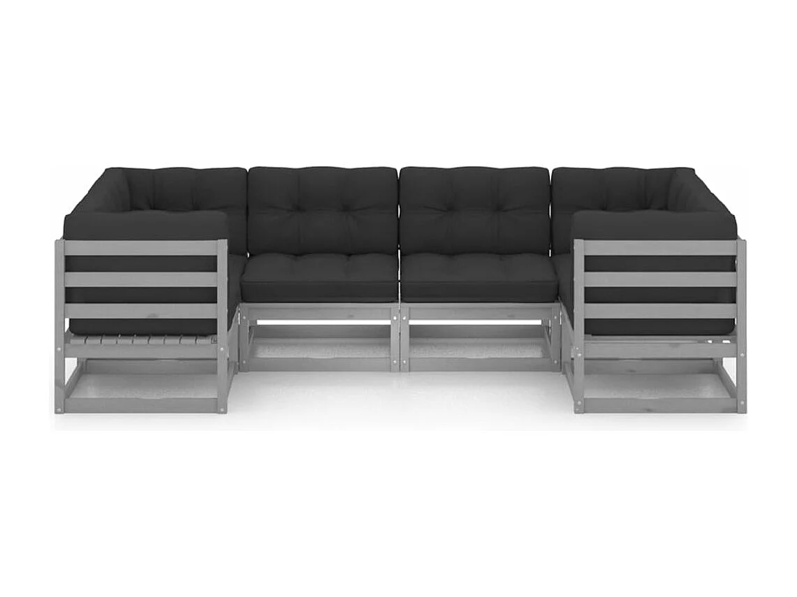 6-delige Loungeset met kussens massief grenenhout grijs