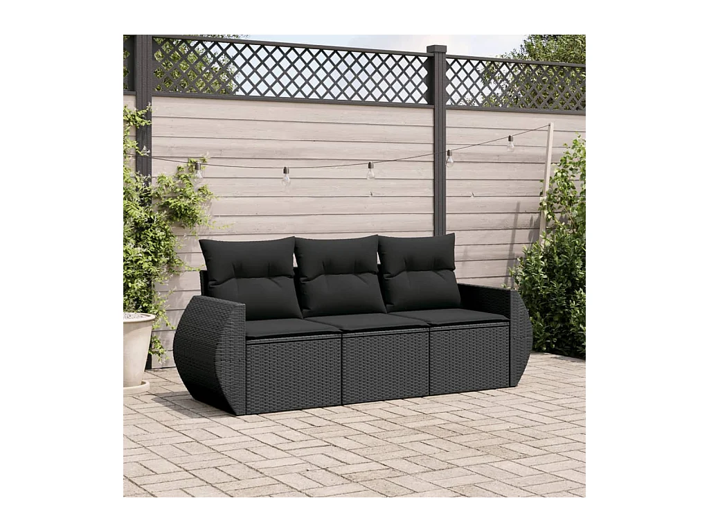 Salon de jardin 3 pièces avec coussins noir résine tressée