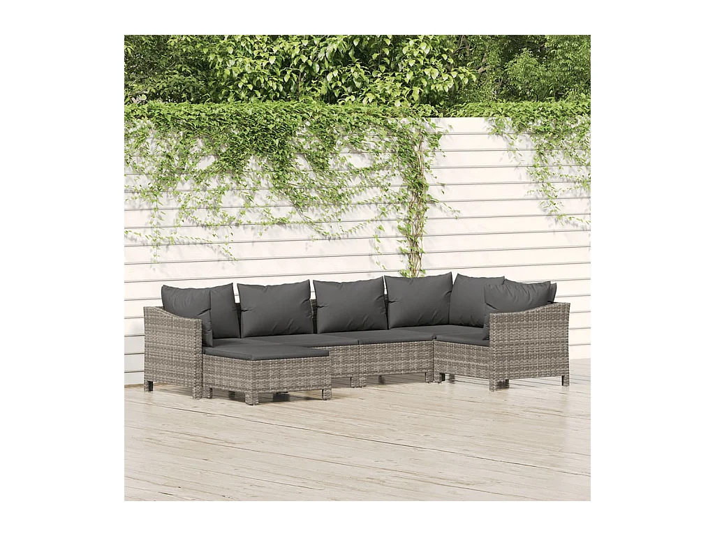 Salon de jardin 6 pièces avec coussins Gris Résine tressée