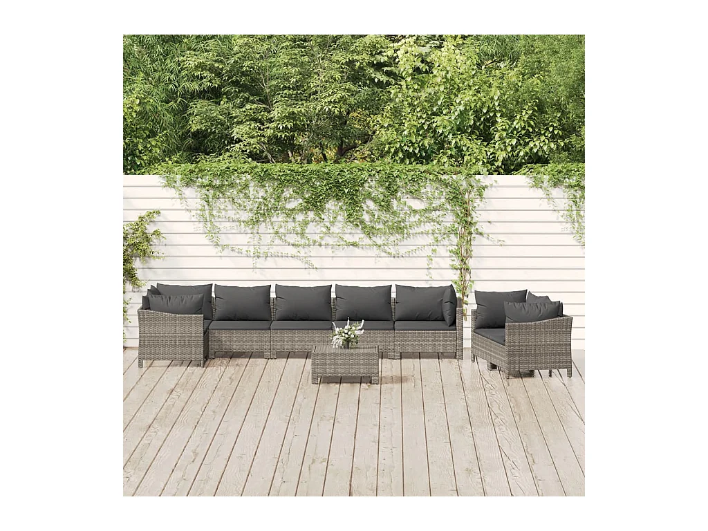 9-delige Loungeset met kussens poly rattan grijs