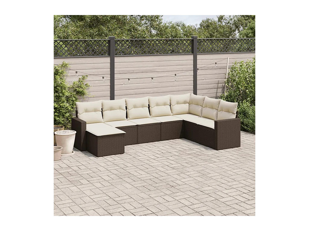 8-delige Loungeset met kussens poly rattan bruin