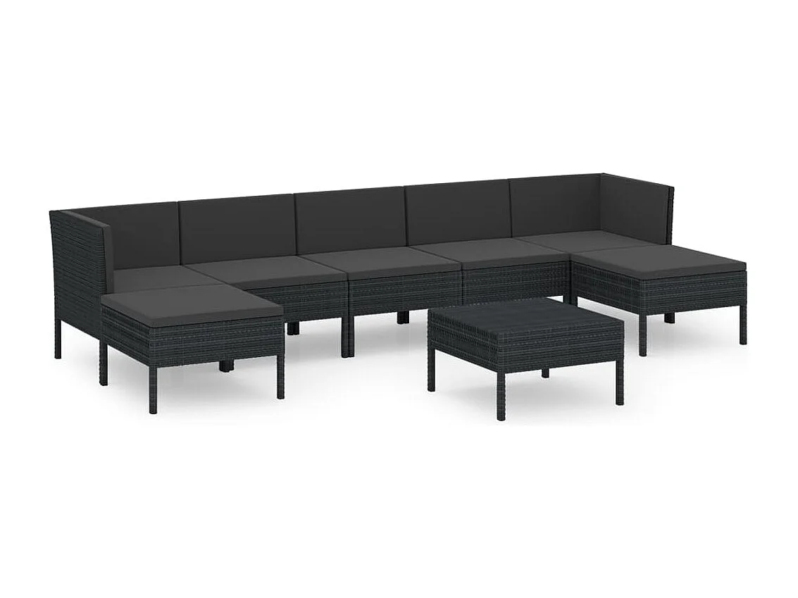 8 peças conjunto lounge de jardim c/ almofadões vime PE preto