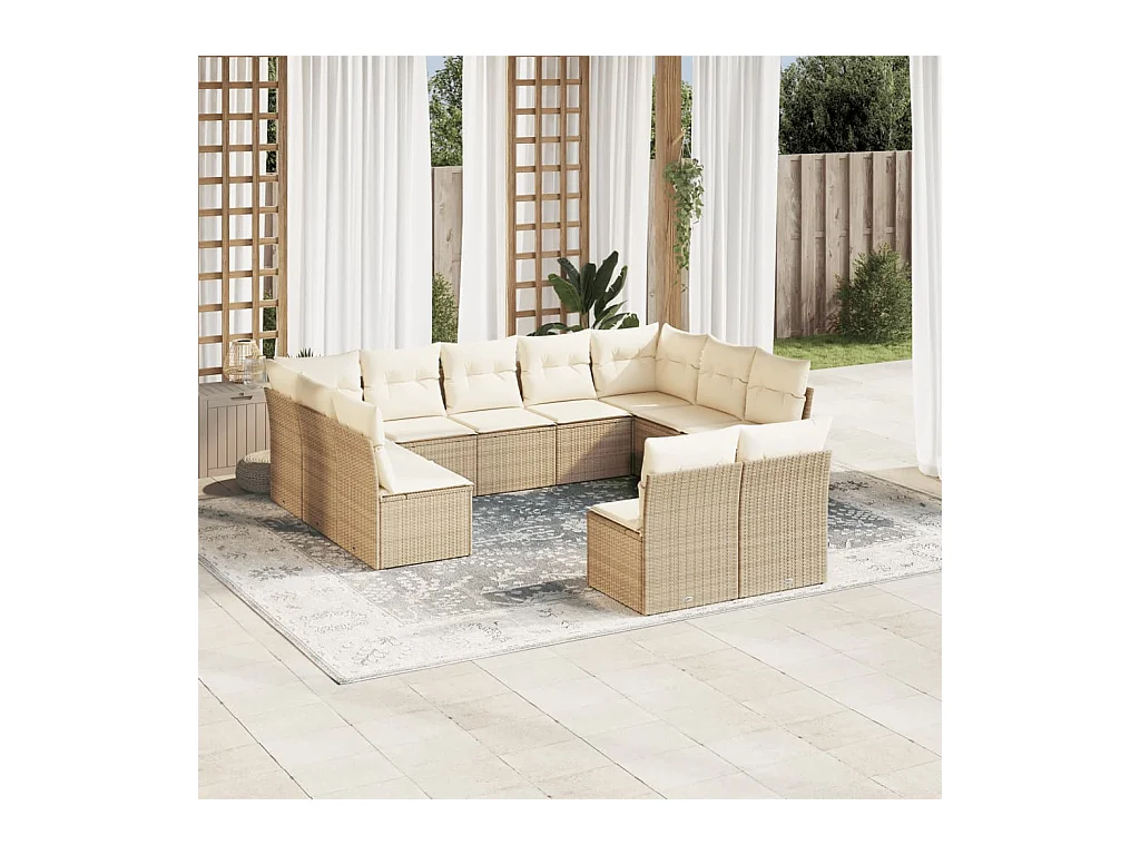 Salon de jardin 11 pièces avec coussins beige résine tressée