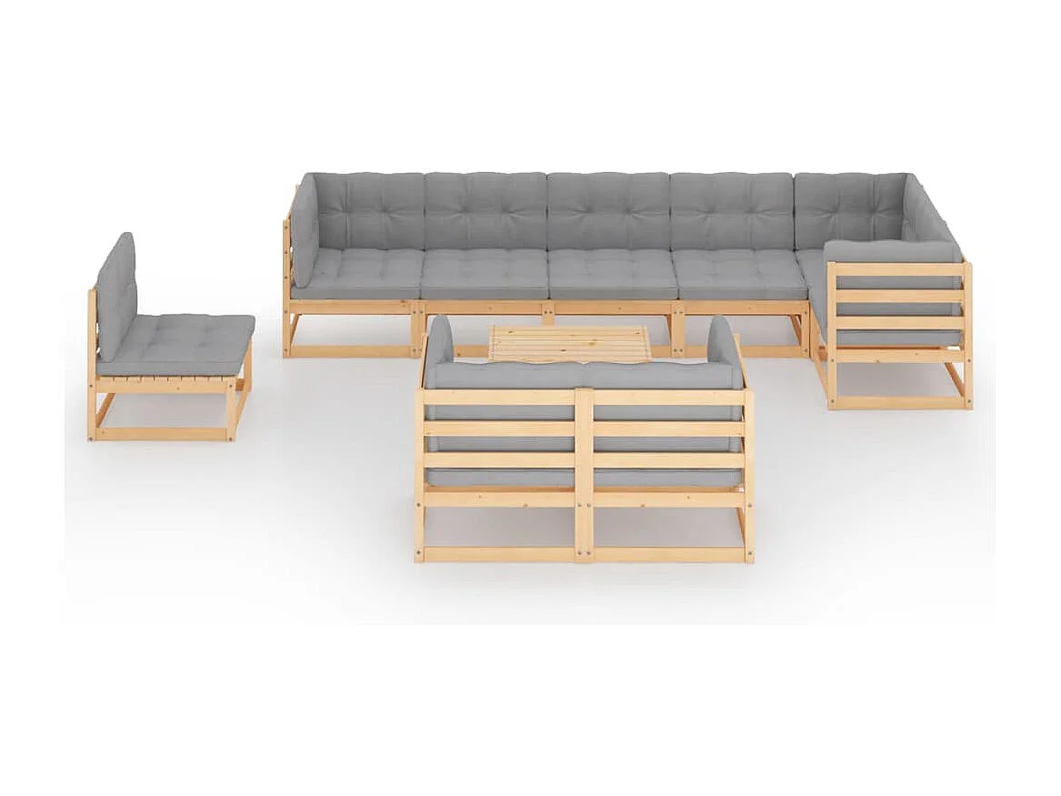 Salon de jardin 10 pièces avec coussins Bois de pin massif