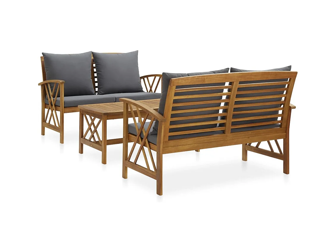 Salon de jardin 3 pièces avec coussins Bois d'acacia solide