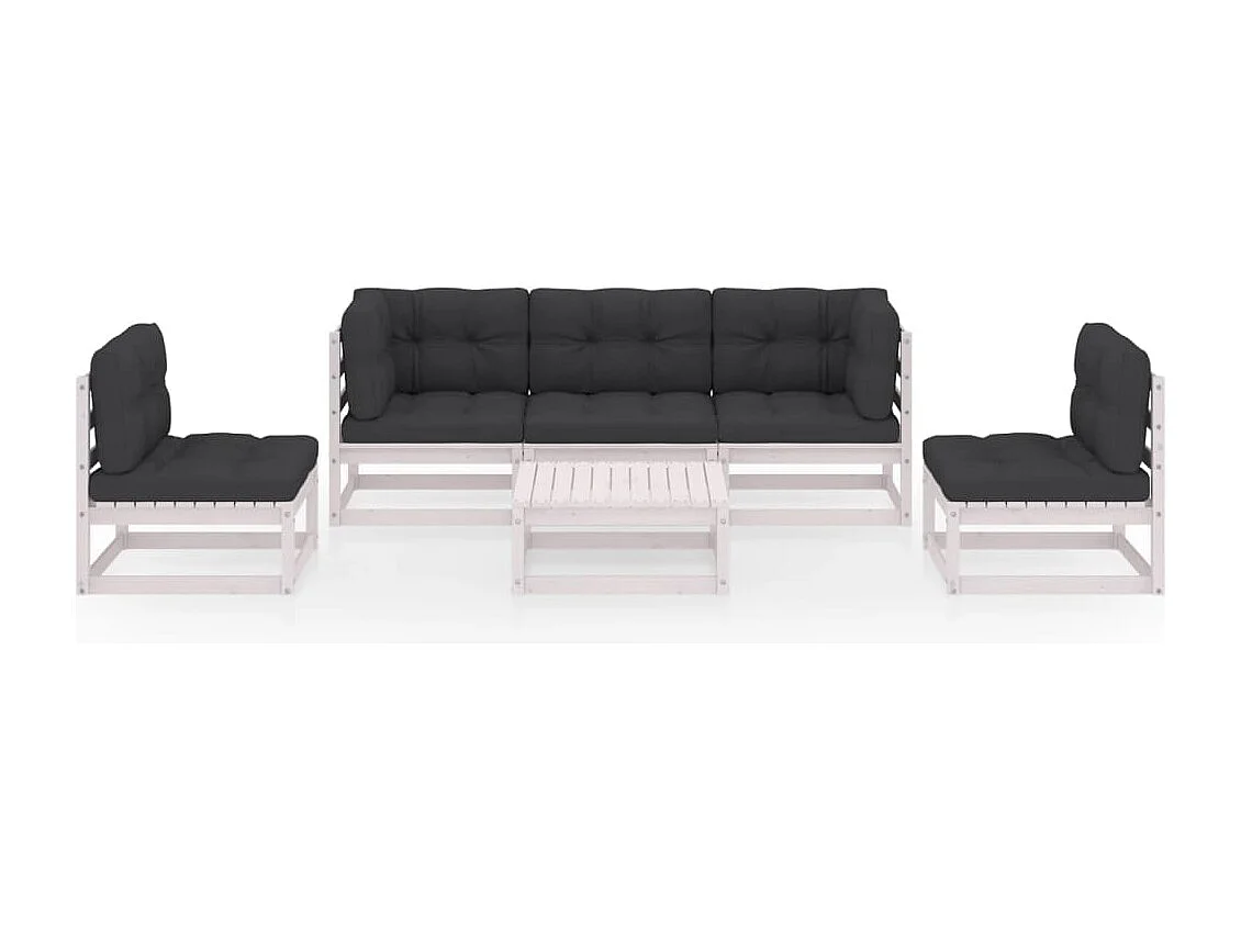 Muebles de jardín 6 piezas con cojines de madera de pino maciza