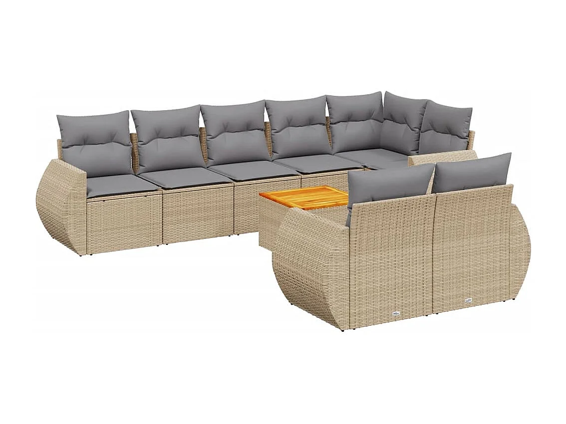 Salon de jardin avec coussins 9 pièces beige résine tressée