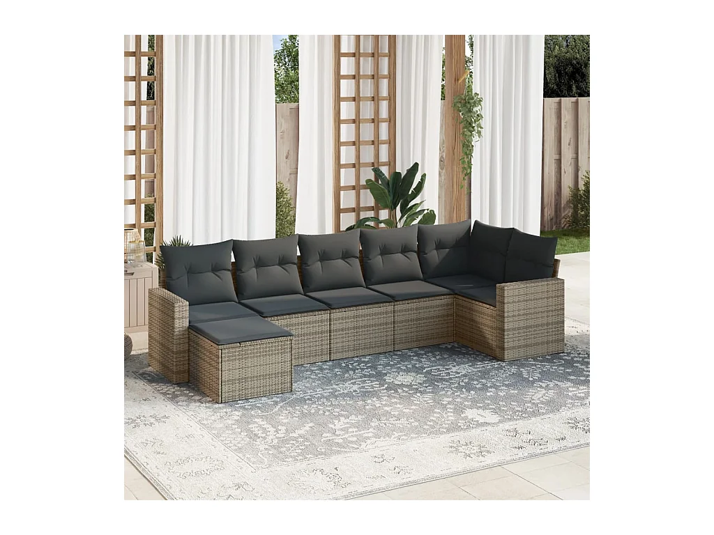 Salon de jardin avec coussins 7 pièces gris résine tressée