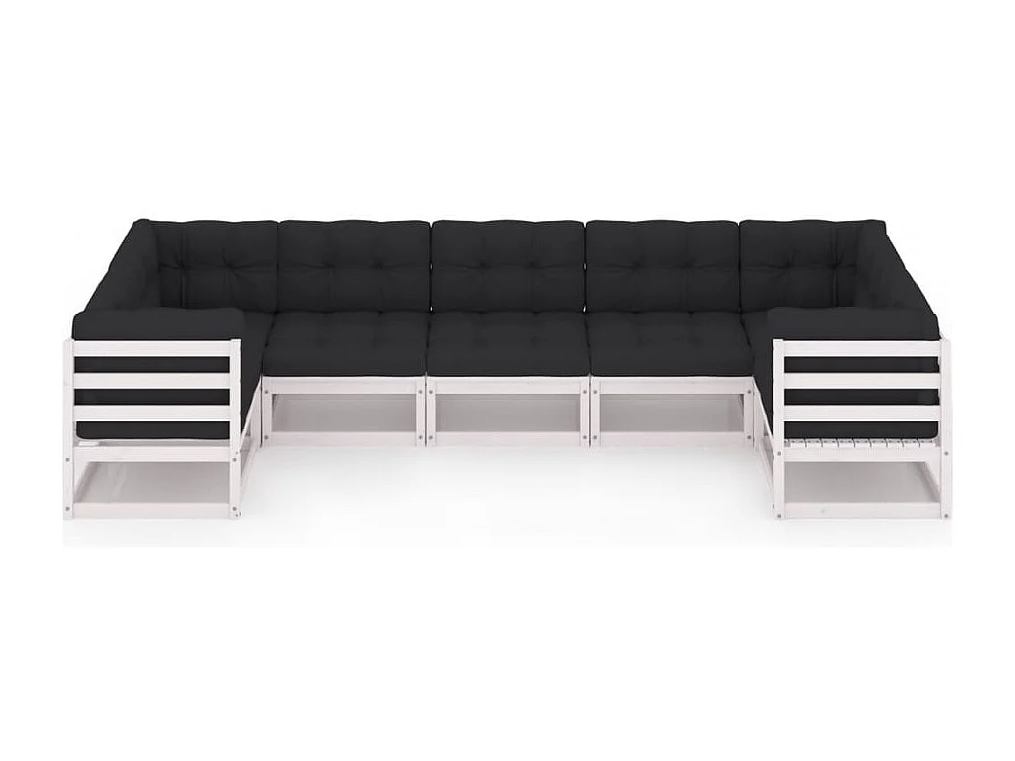 7 peças conj. lounge de jardim c/ almofadões pinho maciço branco