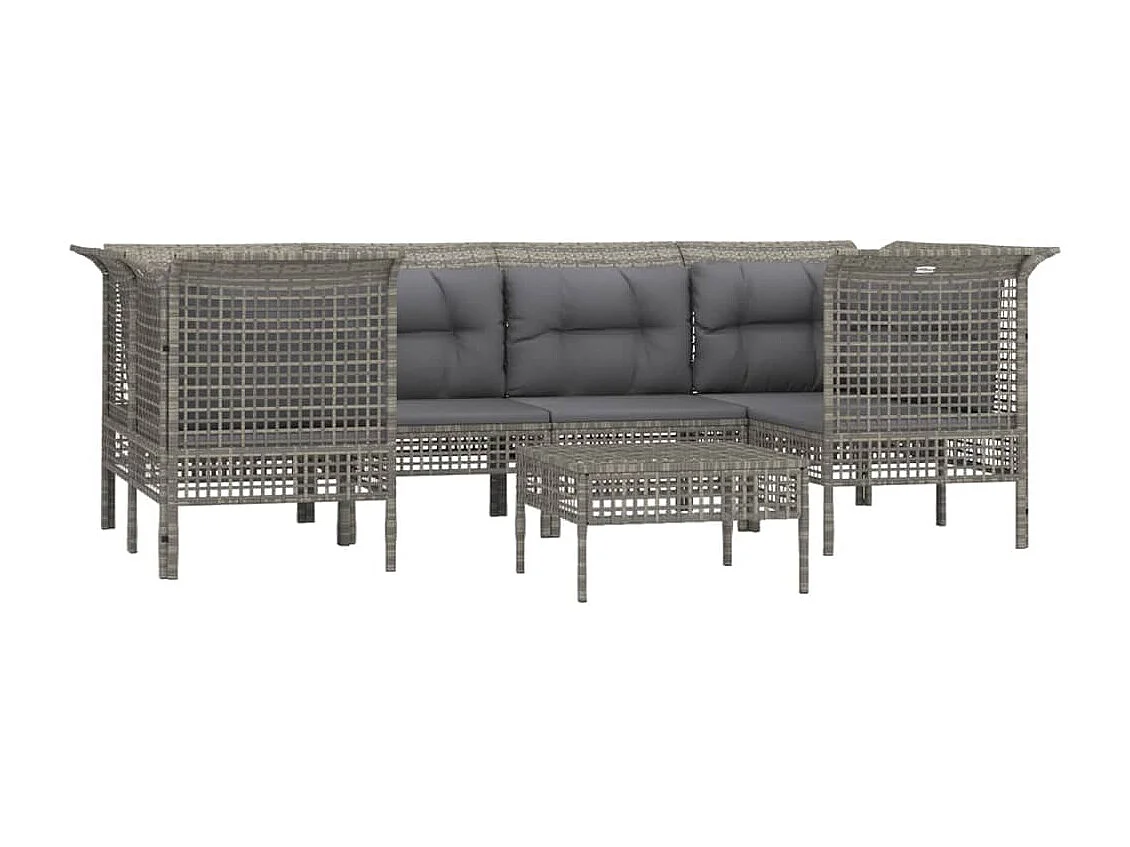 Salon de jardin 7 pièces avec coussins Gris Résine tressée