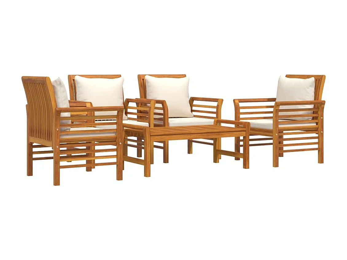 Salon de jardin 5 pièces avec coussins Bois massif d'acacia