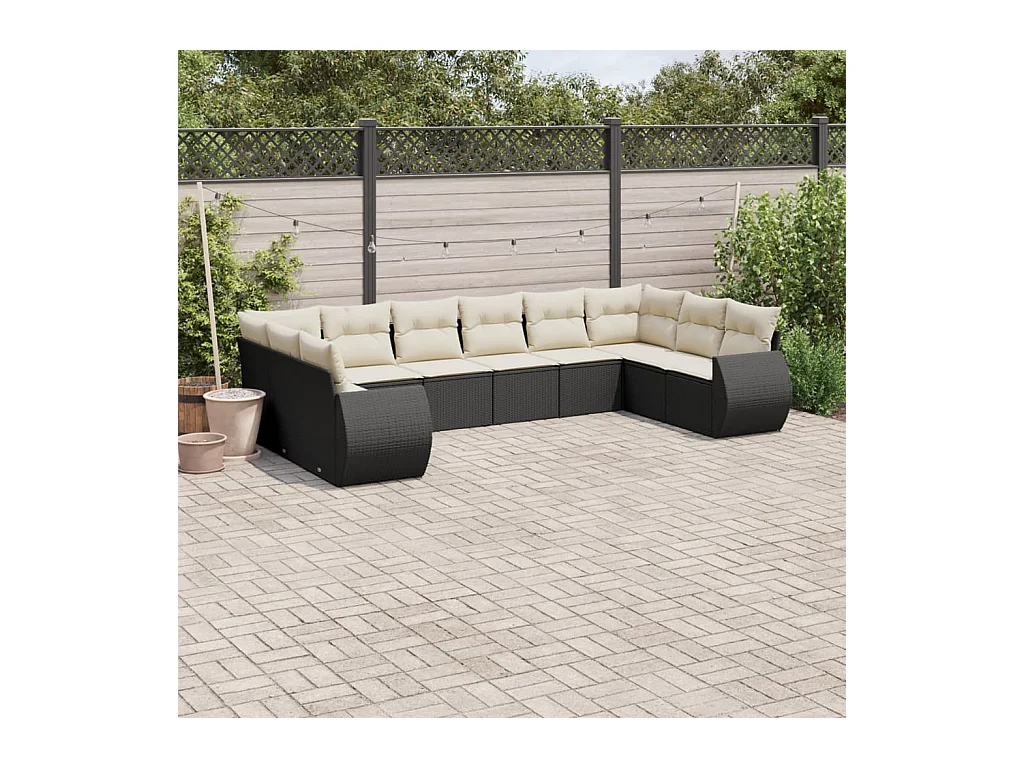 10 peças conjunto sofás de jardim c/ almofadões vime PE preto