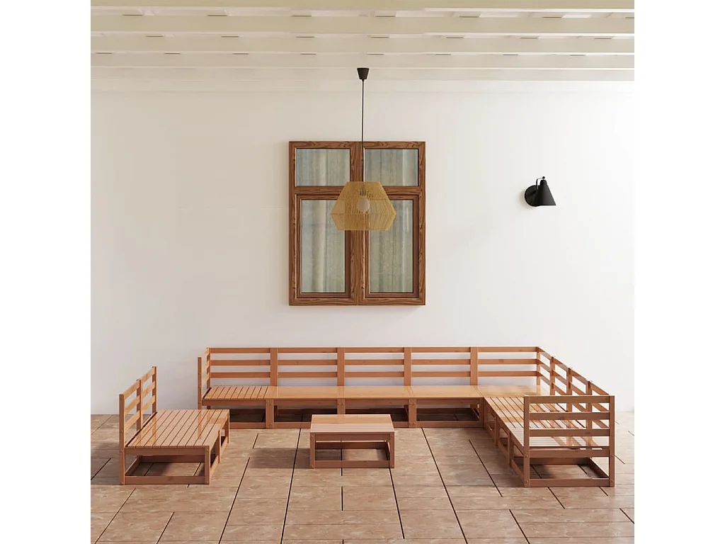 11 peças conjunto lounge de jardim pinho sólido castanho mel